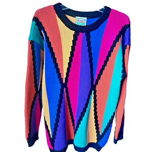 Cherry Stix Ltd CSL Vintage Retro Colorblock Sweater Womens Baggy Medium Graphic